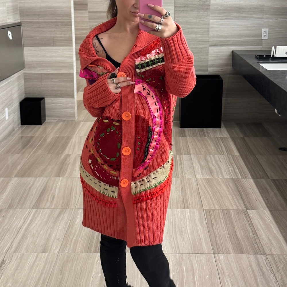 Christian Lacroix Embellished Pink Wool Cardigan